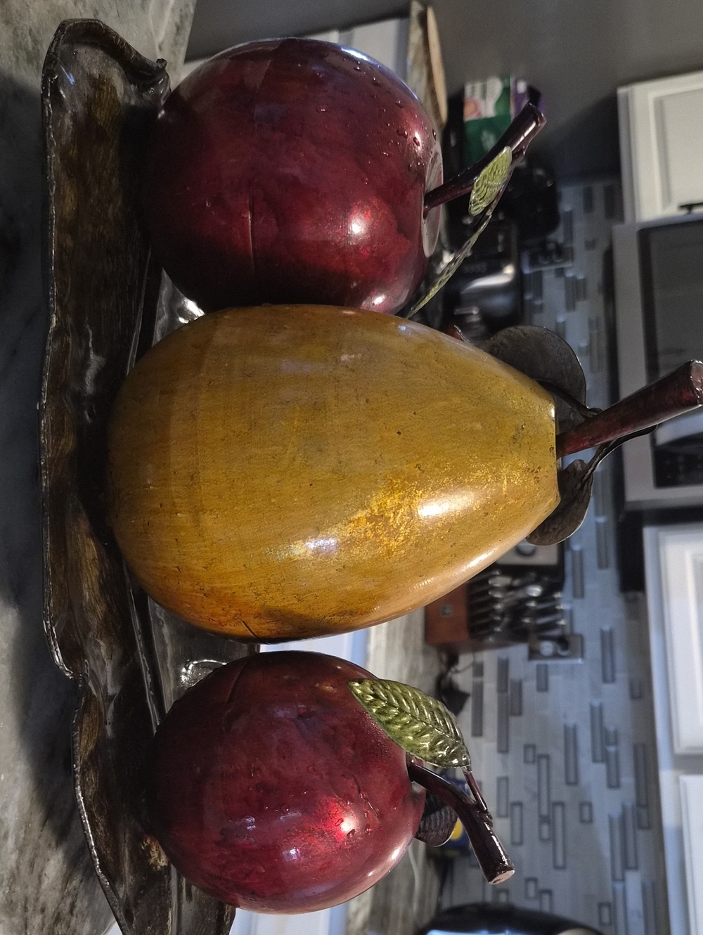 Decorative Metal Fruit Trio - Red Apples & Gold Pear